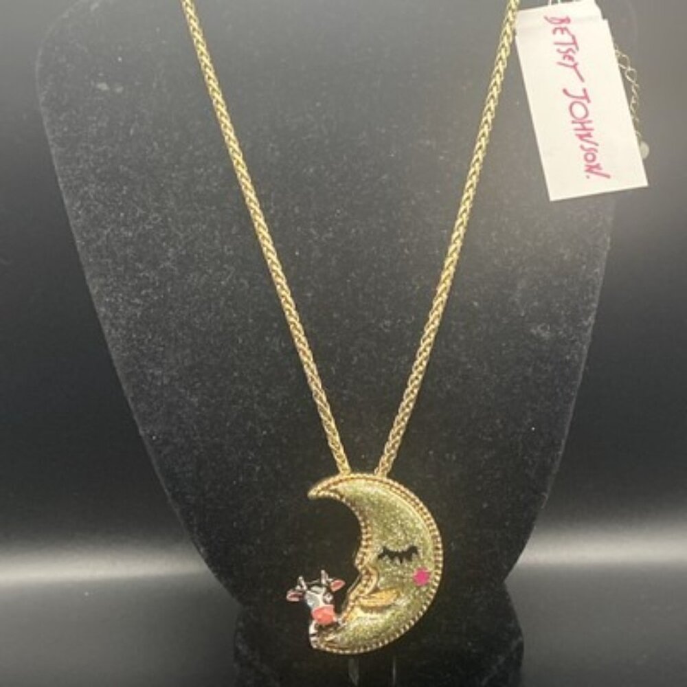 Vtg Betsey Johnson Necklace Heavens to Betsey Cow Jumped Over Moon Celestial 16" - Picture 2 of 9